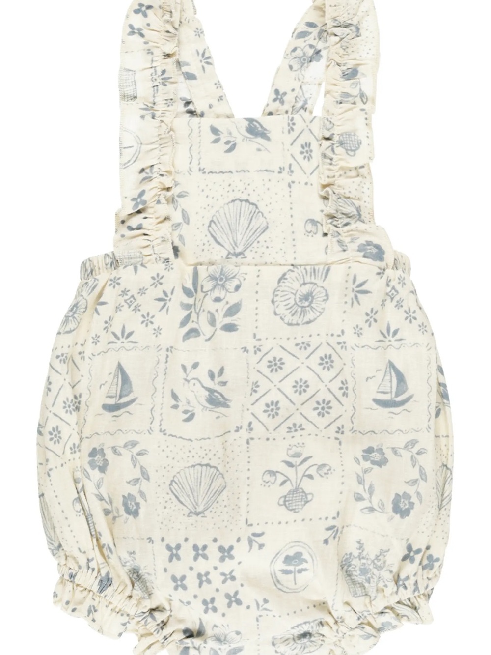 Rylee + Cru Cream and Light Blue Nautical Print Bubble One-Piece